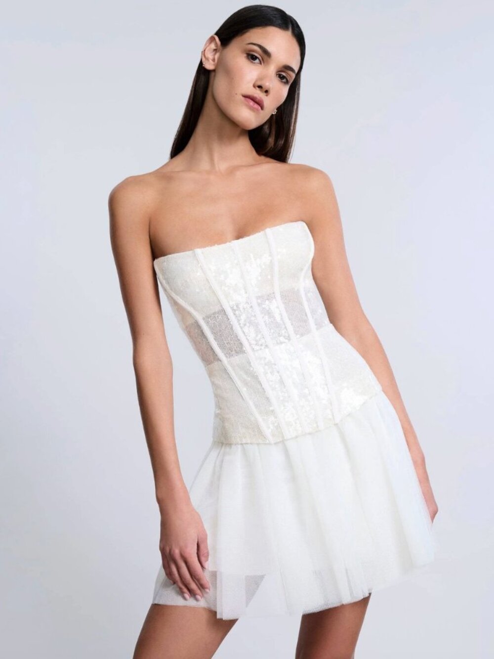 BCBGMAXAZRIA Sequin Lace Peplum Tulle Strapless Corset Mini Dress 2 NWT